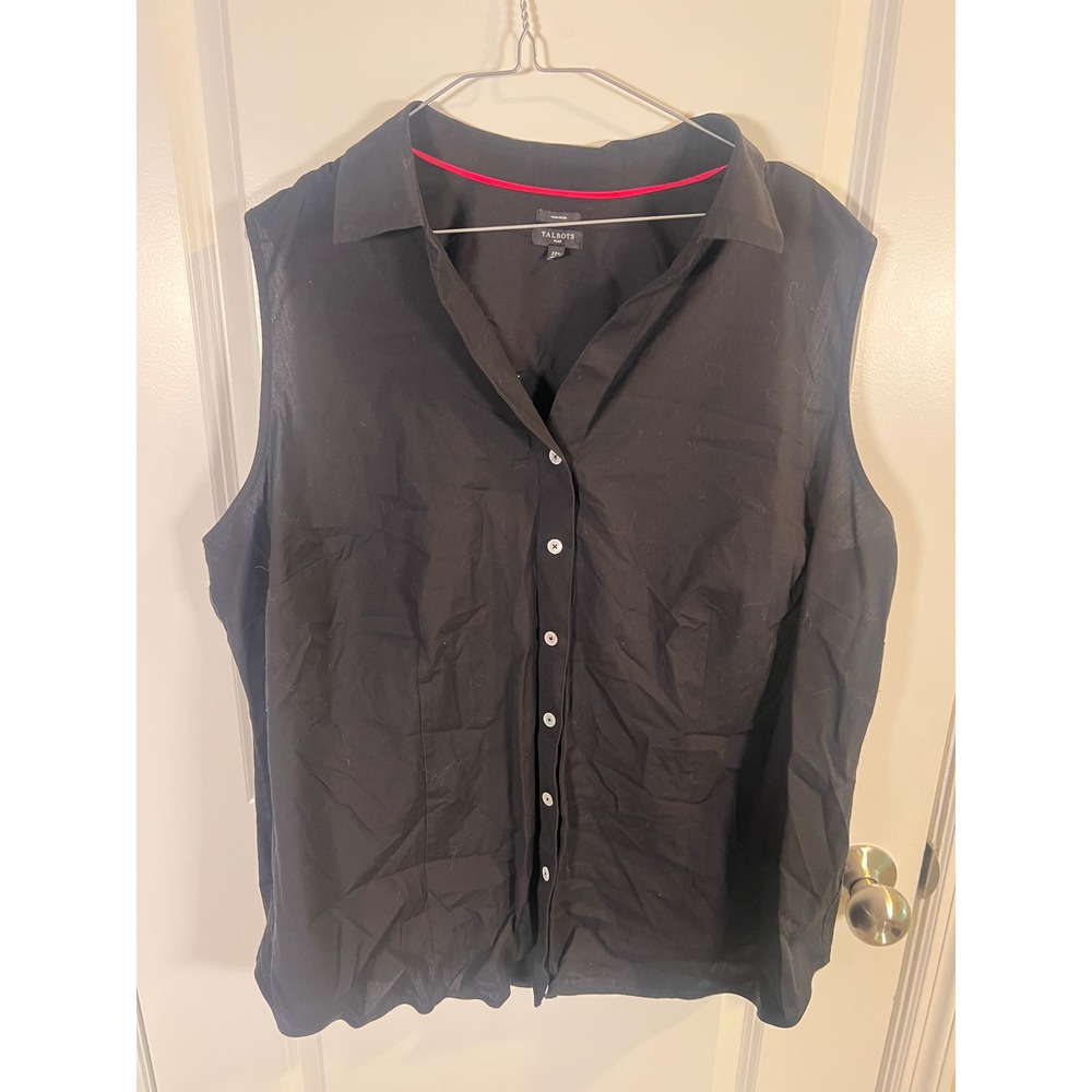 Talbots Womens Sleeveless Shirt Non-Iron Solid Black 22W